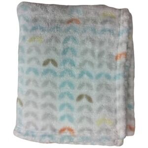 Baby Starters White Gray Aqua Blanket Soft Fleece 30x36 Unisex Geometric Leaf
